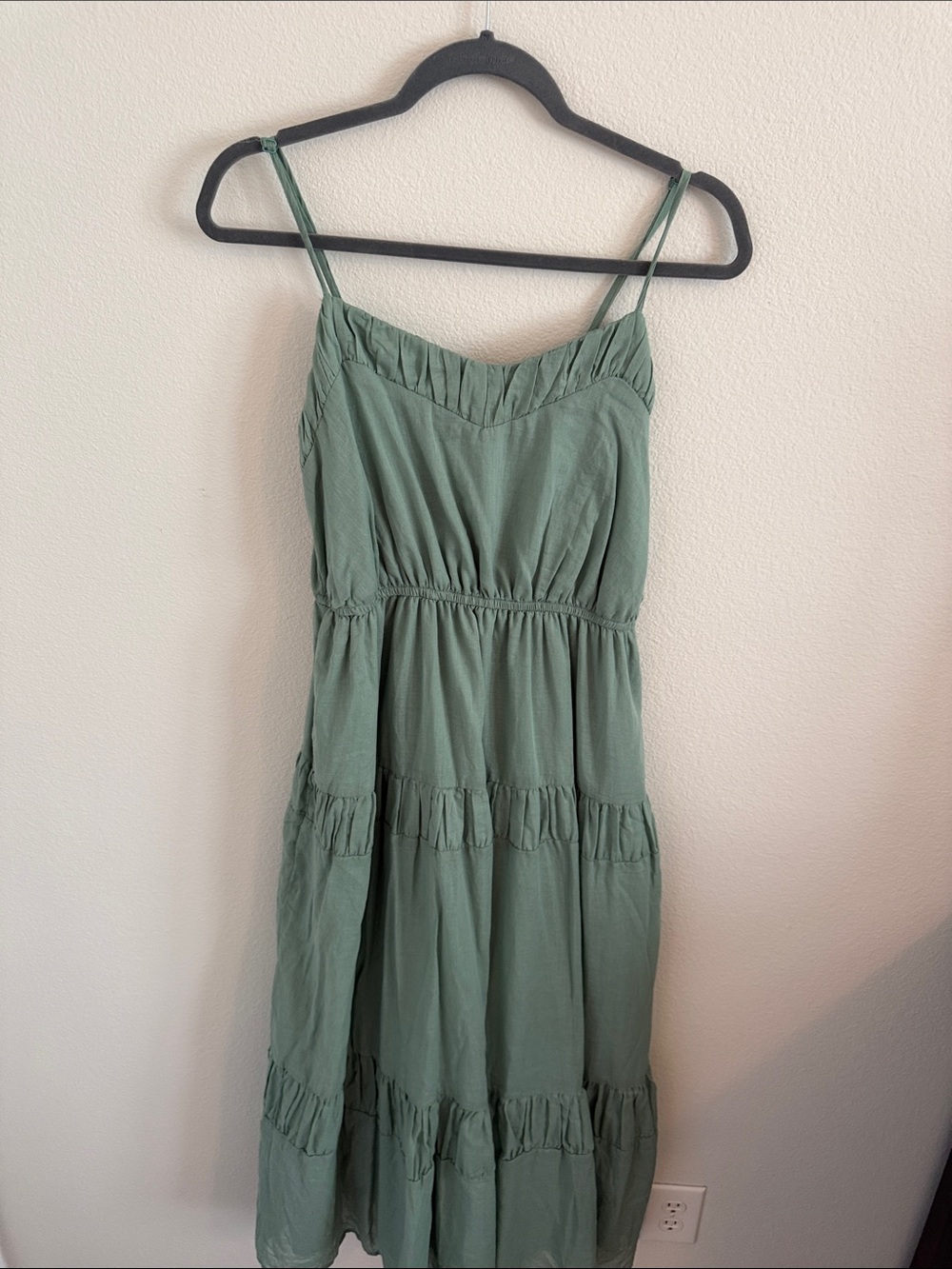 Sage Green Tiered Spaghetti Strap Dress